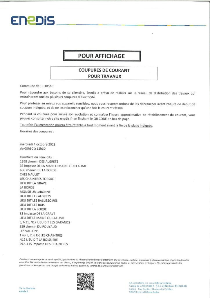 Avis de coupure ENEDIS